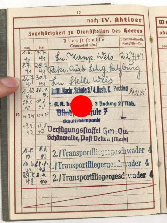 Wehrpaß Luftwaffe, eingestellt am 1.5.41 bei Luftnachrichten Kompanie Fliegerhorst Wels.