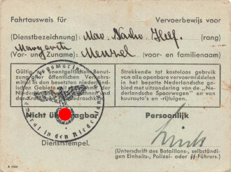 Fahrausweis einer Helferin für die besetzen...