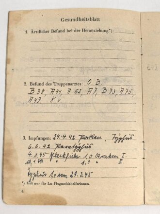 Personalausweis, einer Luftnachrichtenhelferin, ausgestellt in Königsberg