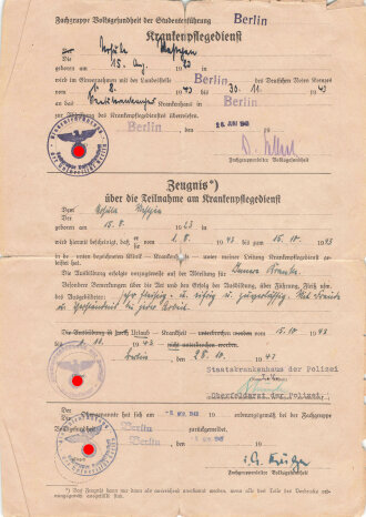 DLRG Grundschein einer Frau aus Berlin, dieser datiert 1941, mit Zeugnissen und Anschreiben