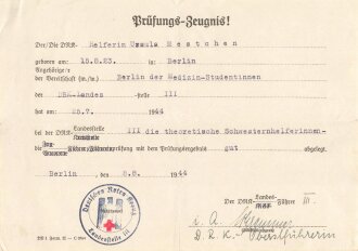 DLRG Grundschein einer Frau aus Berlin, dieser datiert 1941, mit Zeugnissen und Anschreiben