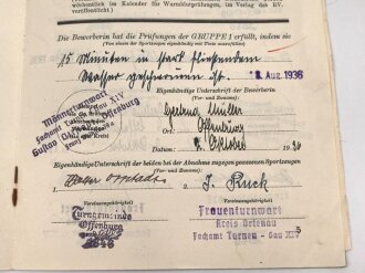 Deutsches ReichsSportabzeichen DRL für Frauen,  Urkundenheft einer Turnerin aus Überlingen, datiert 1936