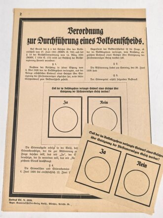 Weimarer Republik "Verordnung zur Durchführung eines Volksentscheids über die Enteignung der Fürstenvermögen" datiert 1926
