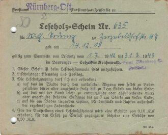 Forstamt Nürnber-Ost, "Leseholz-Schein" datiert 1943