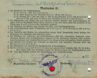 Forstamt Nürnber-Ost, "Leseholz-Schein" datiert 1943