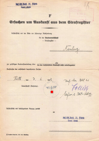 "Ersuchen um Auskunft aus dem Stratregister"...