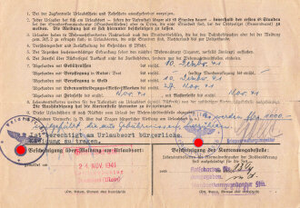 Sturmtagebescheinigung  für einen Angehörigen im Grenadier Regiment 596, dazu ein Kriegsurlaubsschein von 1941 und 1944