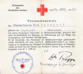 Personalausweis Rotes Kreuz "Trageberechtigung des Abzeichen Hilfskrankenträger", datiert 1943, Stoff