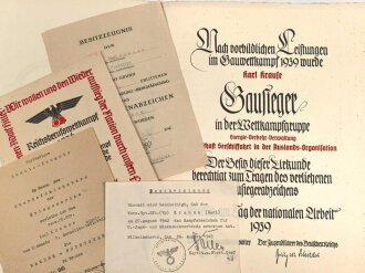 Kriegsmarine, Gruppe Urkunden eines Trägers der Marine Frontspange in bronze