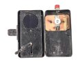 Taschenlampe Pertrix 678, schwarzer Originallack, blaue Vorschiebeblende, wohl für Luftschutz. Funktion nicht geprüft