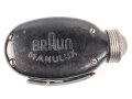 Dynamo Taschenlampe aus brauner Preßmasse. Hersteller "MANULUX" Funktioniert.