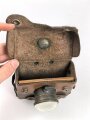Batteriebetriebene Lampe in Lederetui, vermutlich Reichsbahn. Funktion nicht geprüft, Maße etwa 9 x 12 x 8cm