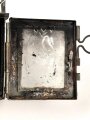 Eisenblechlaterne "Elektomechanische Industrie GmbH Berlin" Originallack, Maße ohne Griff etwa 10 x 13 x 9cm