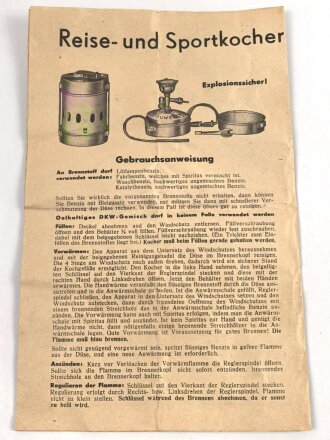 Dreiseitige Gebrauchsanweisung für Benzinkocher...