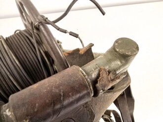 Rückentrage für schweres Feldkabel der Wehrmacht, norwegisch überlackiertes Stück,  die Kabelrommel datiert 1938