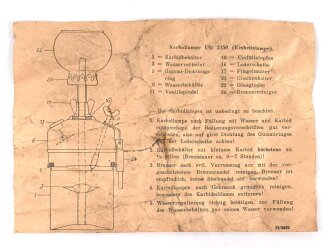 "Bedienungsvorschrift für Karbidlampe UG 2150 ( Einheitslampe)  Maße 10,5 x 15cm