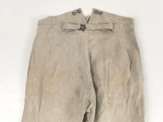 Heer, Drillichhose rohweiss, stark getragenes und repariertes Kammerstück von 1937