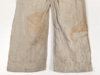 Heer, Drillichhose rohweiss, stark getragenes und repariertes Kammerstück von 1937
