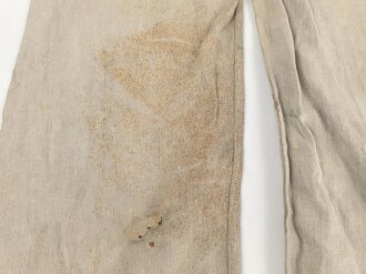Heer, Drillichhose rohweiss, stark getragenes und repariertes Kammerstück von 1937
