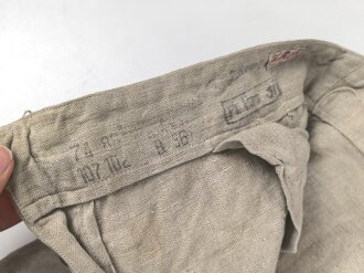 Heer, Drillichhose rohweiss, stark getragenes und repariertes Kammerstück von 1937