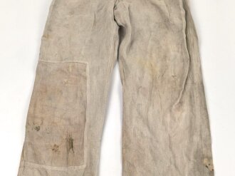 Heer, Drillichhose rohweiss, stark getragenes und repariertes Kammerstück von 1937