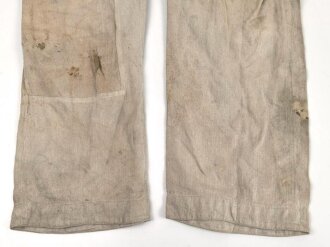 Heer, Drillichhose rohweiss, stark getragenes und repariertes Kammerstück von 1937
