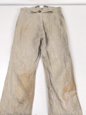 Heer, Drillichhose rohweiss, stark getragenes und repariertes Kammerstück von 1937