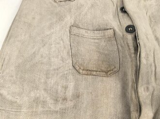 Heer, Drillichhose rohweiss, stark getragenes Stück, der Kammerstempel verwaschen