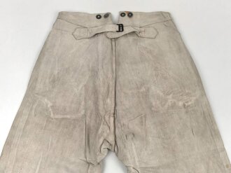 Heer, Drillichhose rohweiss, stark getragenes Stück, der Kammerstempel verwaschen