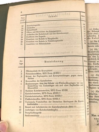 "Telegraphenbauordnung der Deutschen Reichspost" Teil 11: Kabel, datiert 1941 mit 118 Seiten, stark gebrauchtAdler samt HK geschwärzt