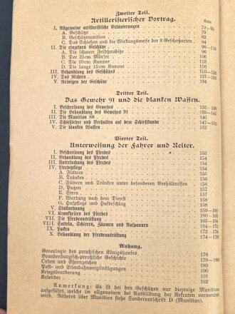 "Leitfaden für den Unterricht der Kanoniere und Fahrer der Fußartillerie" datiert 1905, 192 Seiten, DIN A5