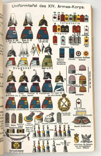 "Dienstunterricht des badischen Infanteristen - Ein Leitfaden für den Unterricht der Mannschaften" datiert 1915, 270 Seiten, DIN A5, stark gebraucht, Einband fehlt