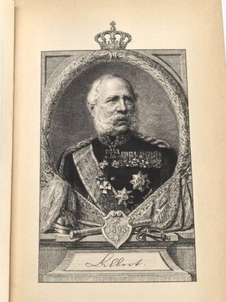"König Albert - Fünfzig Jahre Soldat Gedenkbuch" datiert 1893, 531 Seiten, DIN A5