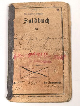 Bayern, Soldbuch Diensteintritt am 7.11.1914  bei Landwehr Regiment 3