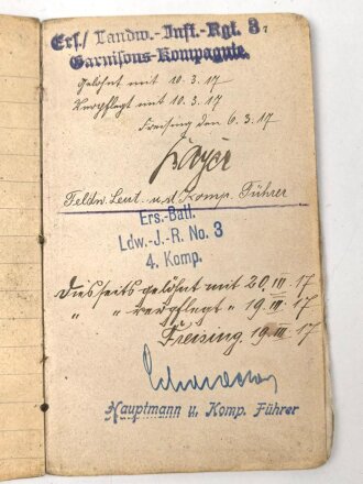 Bayern, Soldbuch Diensteintritt am 7.11.1914  bei Landwehr Regiment 3