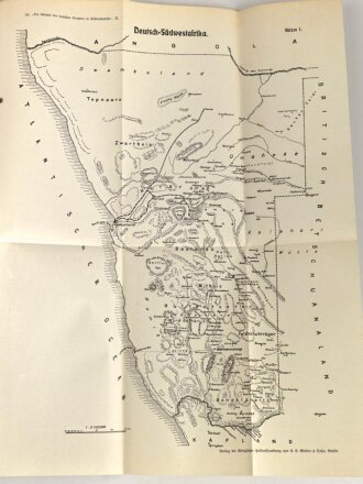 "Die Kämpfe der deutschen Truppen in Südwestafrika - Band 1+2 Der Feldzug gegen die Hereros und der Hottentottenkrieg" beide überreicht 1908, ca 500 Seiten plus Skizzen