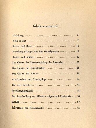 "Deutsche Rassenpflege" Tornisterschrift des Oberkommandos der Wehrmacht Heft 29, datiert 1941, 62 Seiten, DIN A5