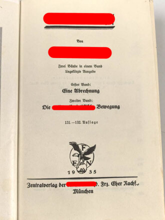Adolf Hitler " Mein Kampf" blaue Ganzleinenausgabe von 1935, einige Textstellen rot makiert