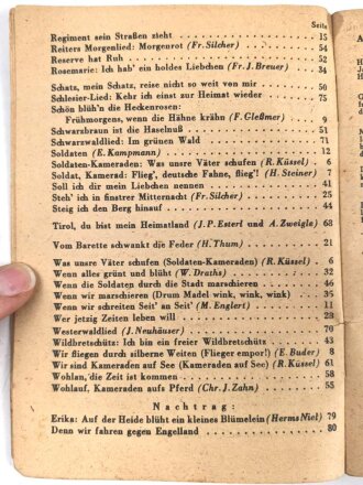 "Das neue Soldatenliederbuch" Heft 1 Textbuch mit Melodien, 80 Seiten, DIN A6, stark gebraucht