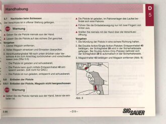 "SIG Sauer P 226 - Bedienungsanleitung" ca. DIN A5