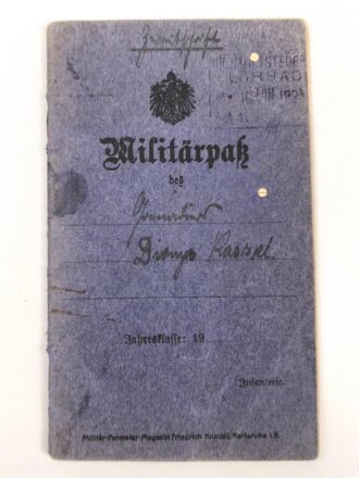 Baden Militärpaß, eingestellt am 5.5.1916 bei 2.Bad. Gren. regt. Kaiser Wilhelm I Nr. 110