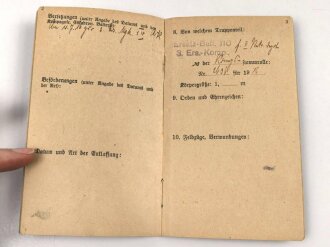 Baden Militärpaß, eingestellt am 5.5.1916 bei 2.Bad. Gren. regt. Kaiser Wilhelm I Nr. 110