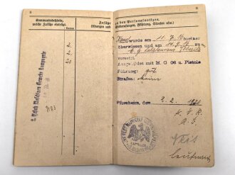 Baden Militärpaß, eingestellt am 5.5.1916 bei 2.Bad. Gren. regt. Kaiser Wilhelm I Nr. 110