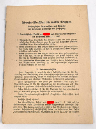 "Abwehr-Merkblatt für mobile Truppen" 16...