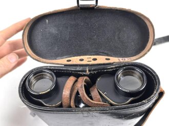 Doppelfernrohr 6 x 30 mit mir unbekanntem Herstellerlogo. Klare Durchsicht, Strichplatte deutlich. Guter Gesamtzustand, in zugehörigem Köcher, dieser "LPN" markiert.