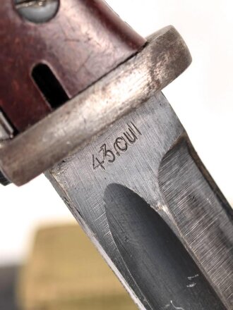 Wehrmacht, Seitengewehr M84/98 zum k98. Nummergleiches Stück von 43cul. Im Tropenkoppelschuh