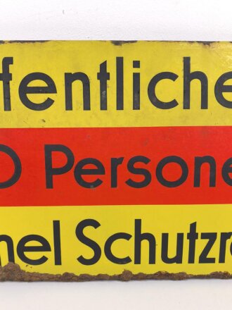 Luftschutz Emailleschild "Öffentlicher Sammel Schutzraum 150 Personen" Maße 39 x 80cm, ungereinigtes Stück