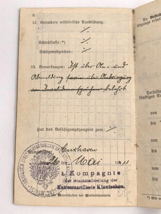 Militärpaß Kaiserliche Marine