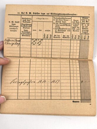 Militärpaß kaiserliche Marine, , Diensteintritt am 8.10.12 bei 1. Komp. II. Werftdivision