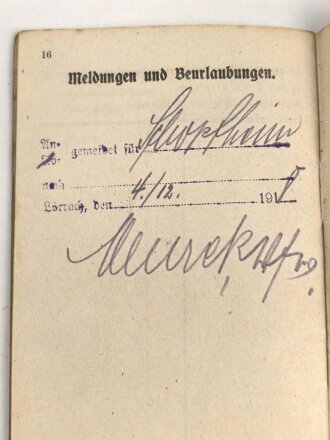 Militärpaß kaiserliche Marine, Diensteintritt am 1. Dez. 1915 bei II. Marine Division.